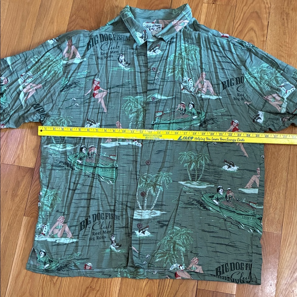Big Dogs Green Tropical Fishing Print Short-Sleeve Camp 100% Rayon Shirt 3X